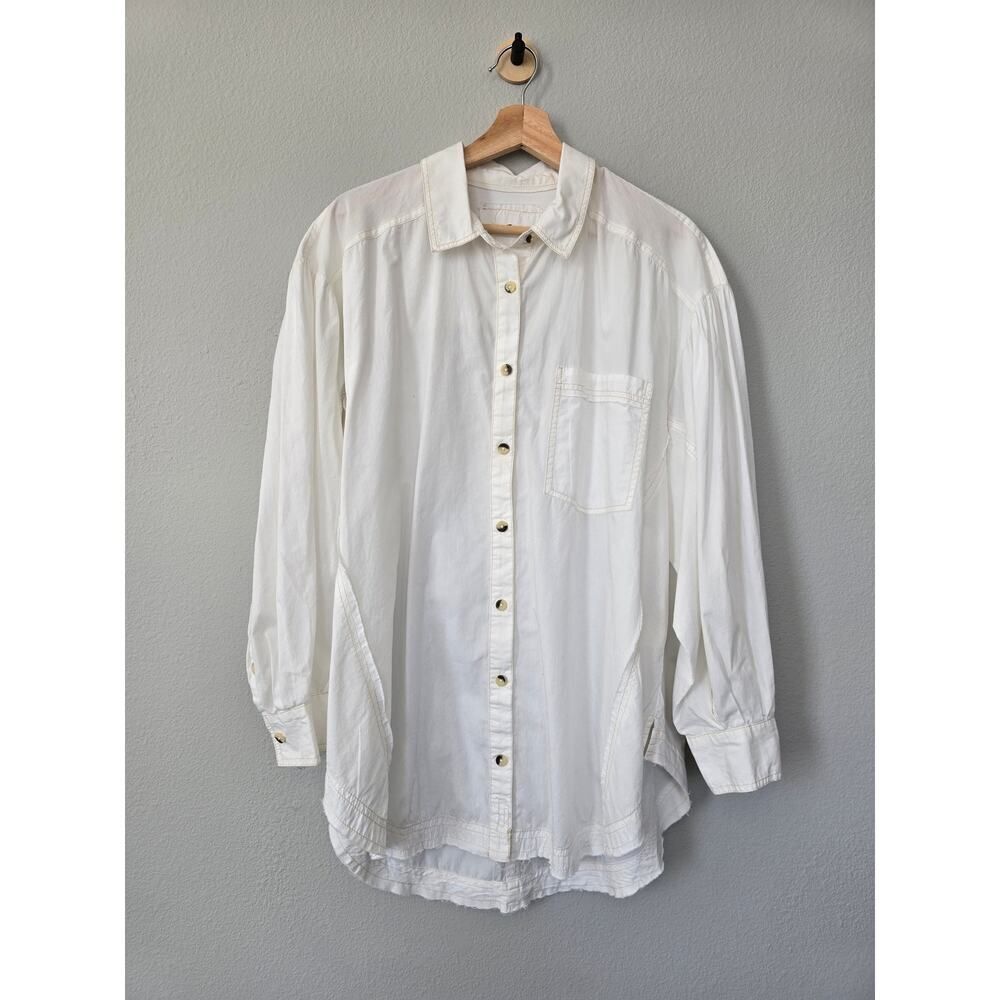 We The Free White Button‑Down Shirt Oversized Women’s L Urban Outfitters Cotton - Picture 2 of 10